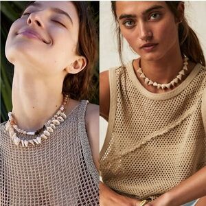 Free People Heatwaves Choker in Top Shell NWOT Shells Leather Suede Bohemian‎